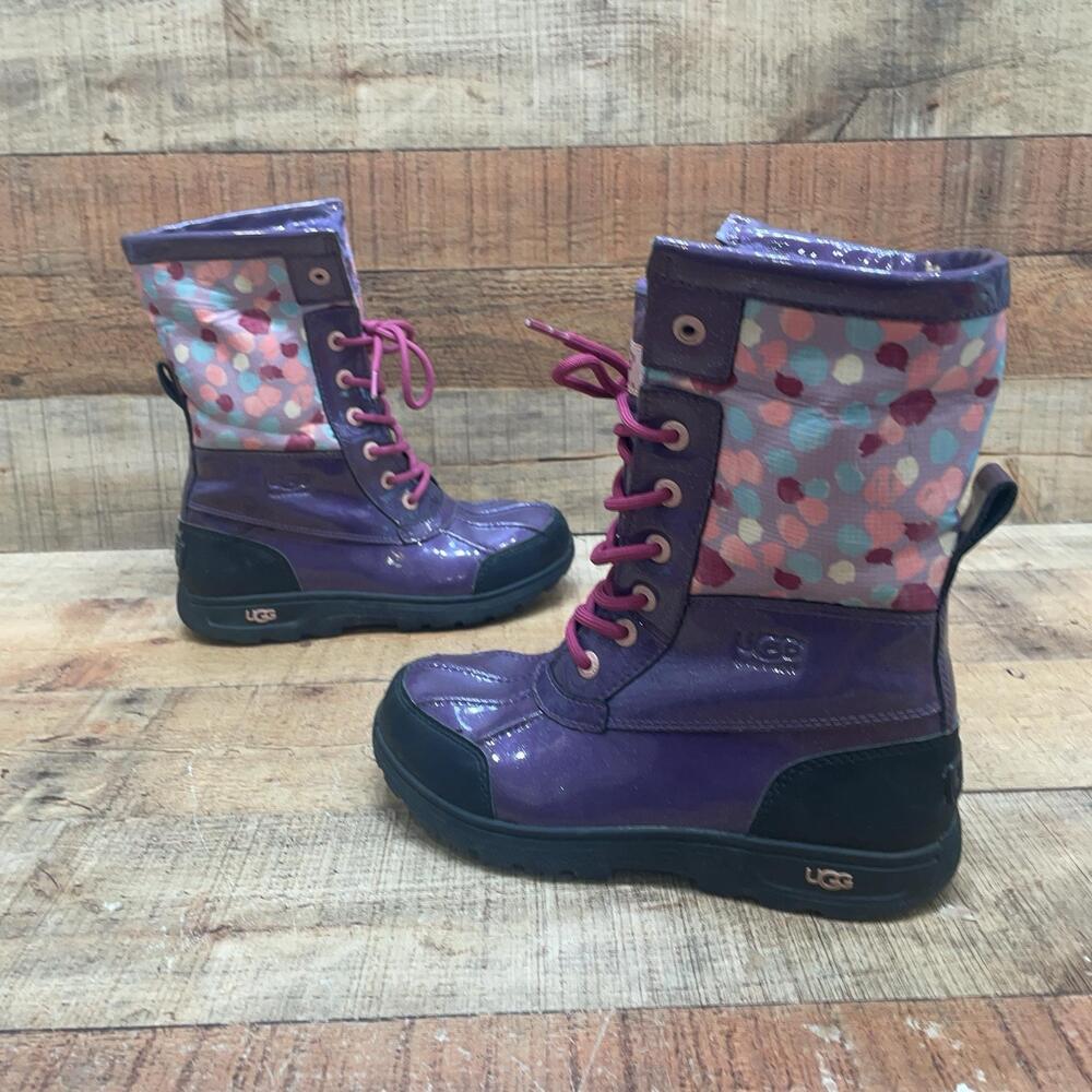 UGG Snow Boots Kids Size 4 34 Purple Polka Dot Lace Up Insulated Winter 1005581K